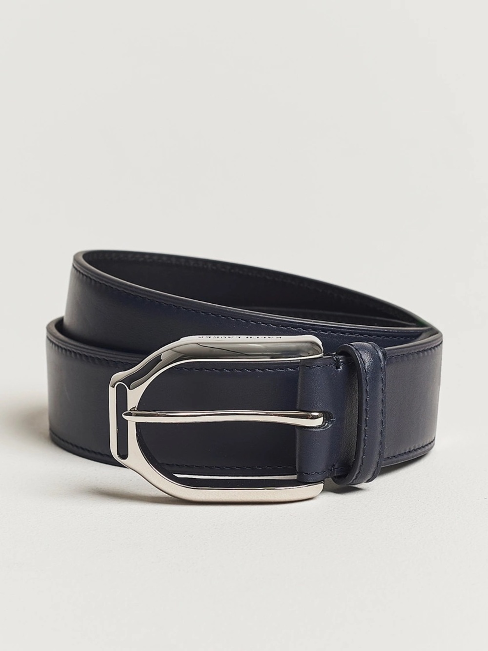 Ralph Lauren Purple Label Men's 38 Navy Calf Leather Belt Silver Buckle